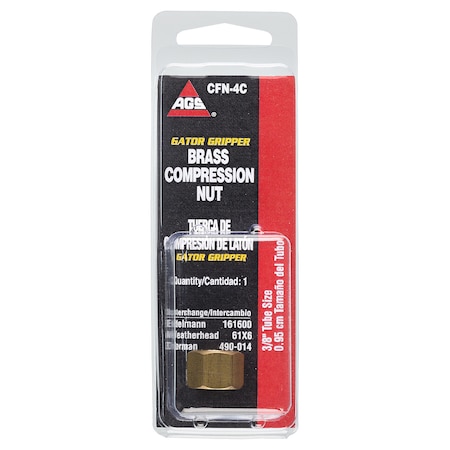 Ags Brass Compression Nut, 3/8 Tube, 1/card CFN-4C